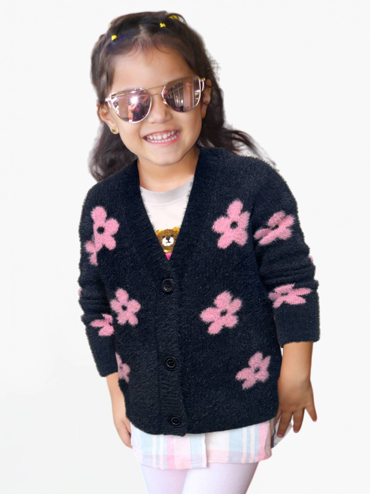 Girl's Soft Yarn Cardigan Sweater w/ Flower