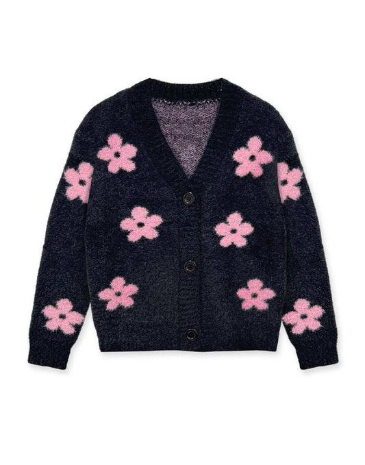 Girl's Soft Yarn Cardigan Sweater w/ Flower