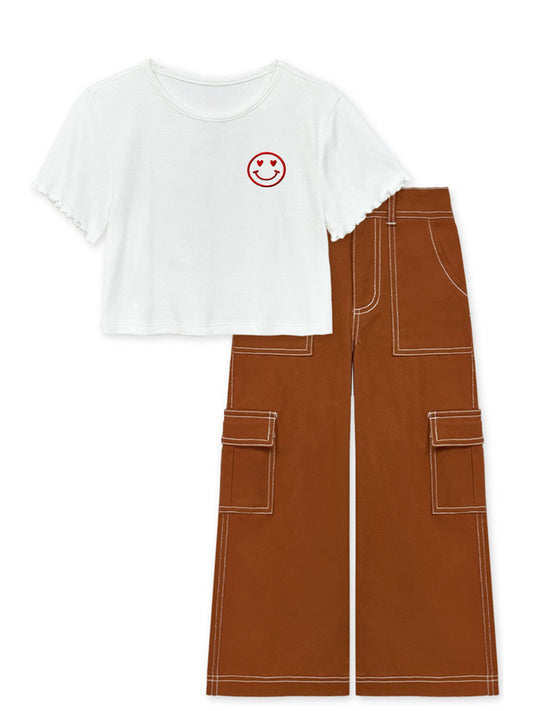 Girl's 2 pc Top & Pant Set w/ Happy Face